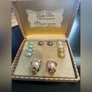 Vintage Lady Ellen Interchangeable pastel Faux Pearl Earrings ~IOB
